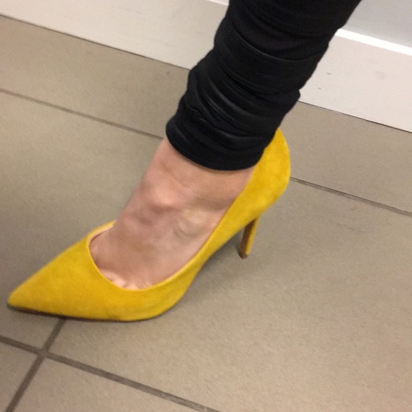 mustard suede heels